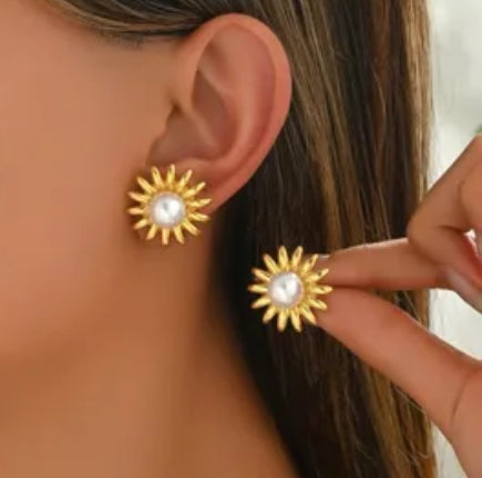 Aretes Flor Perla