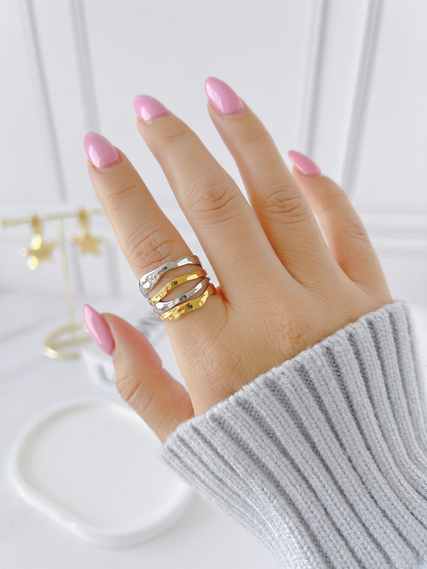 Anillo Líneas Irregulares Bicolor