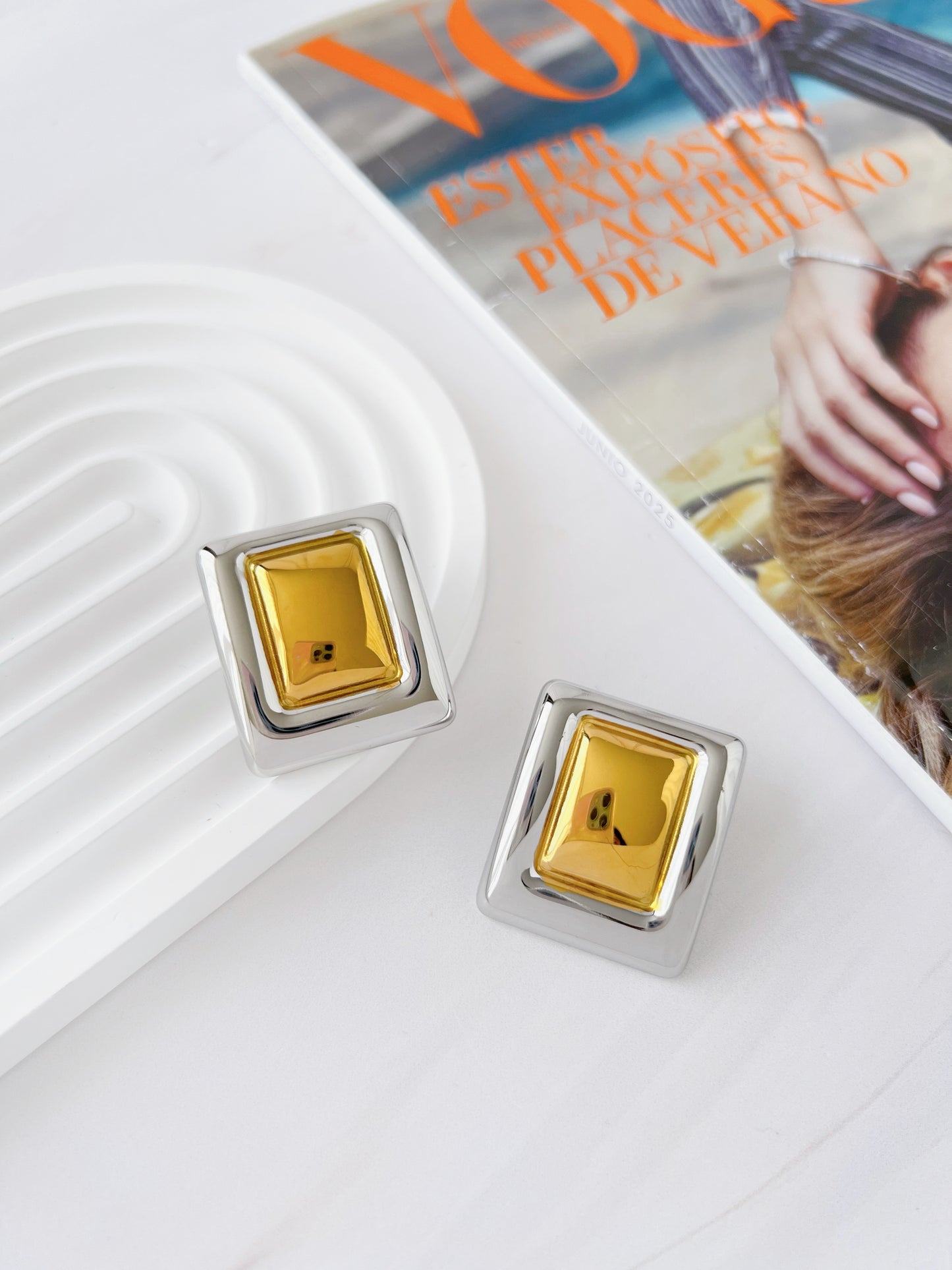 Aretes Cuadro Chunky Bicolor
