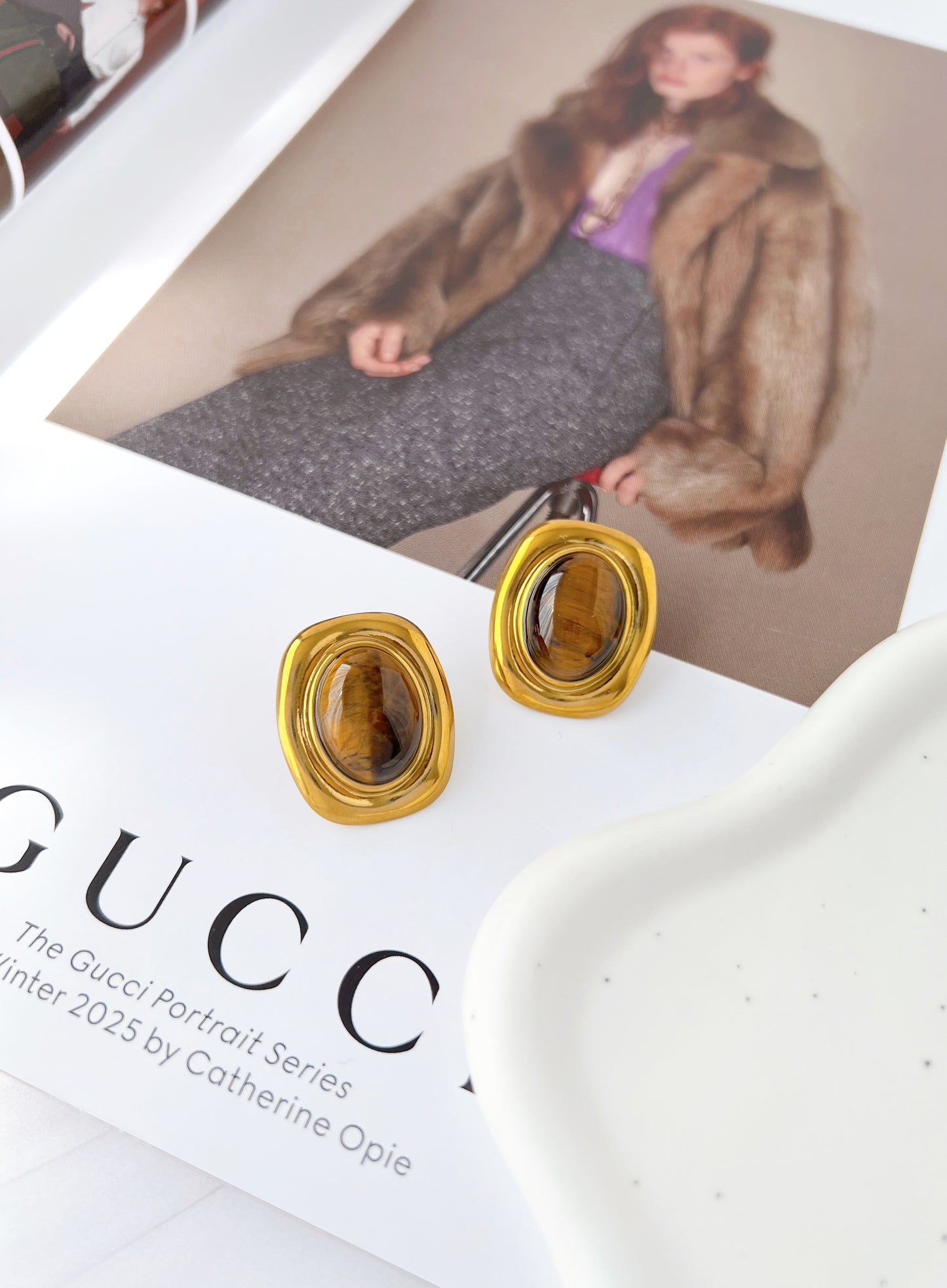 Aretes Cuadro Piedra Café