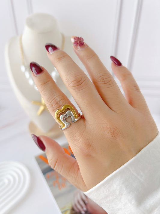 Anillo Corazón Doble Bicolor