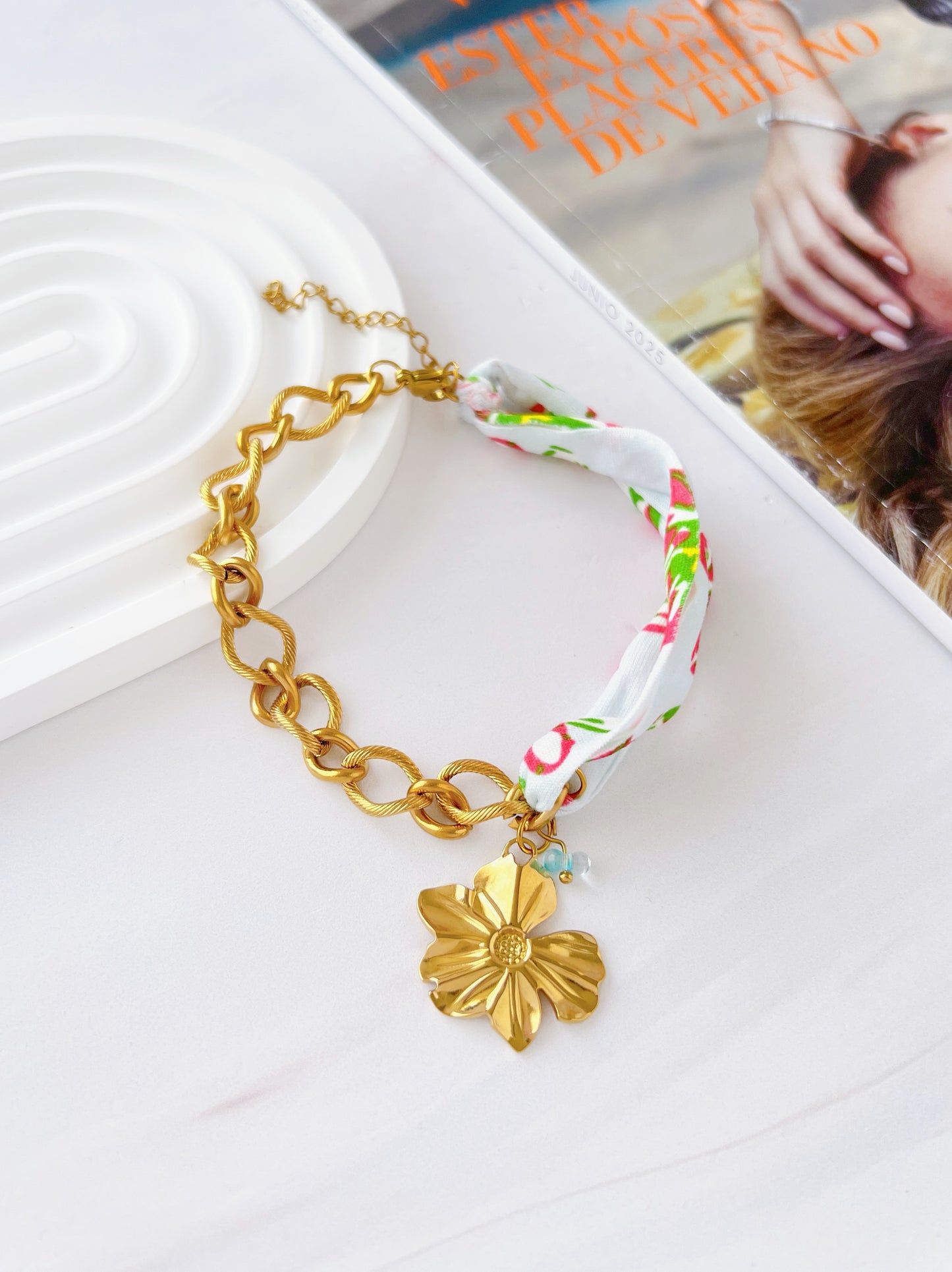 Pulsera Flor Combinada Bandana y Cadena