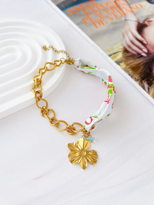 Pulsera Flor Combinada Bandana y Cadena