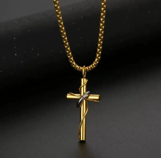 Collar Cruz Entrelazada Bicolor