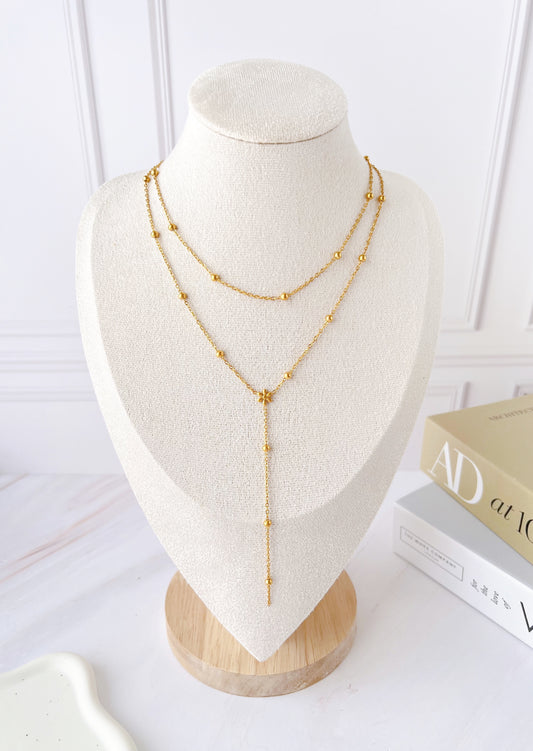 Collar Doble Corbatín con Flor