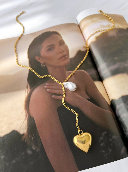 Collar Corbatín Corazón y Perla