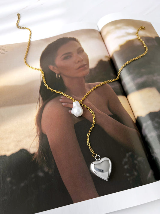 Collar Corbatín Corazón y Perla